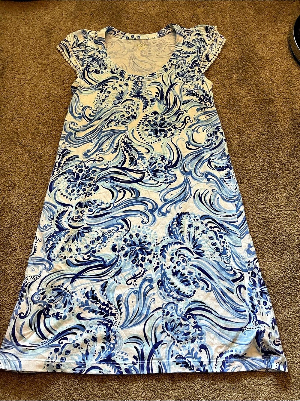 Lilly Pulitzer Bridgitte Dress Resort White Don't Be Jelly Blue TShirt Shift XXS